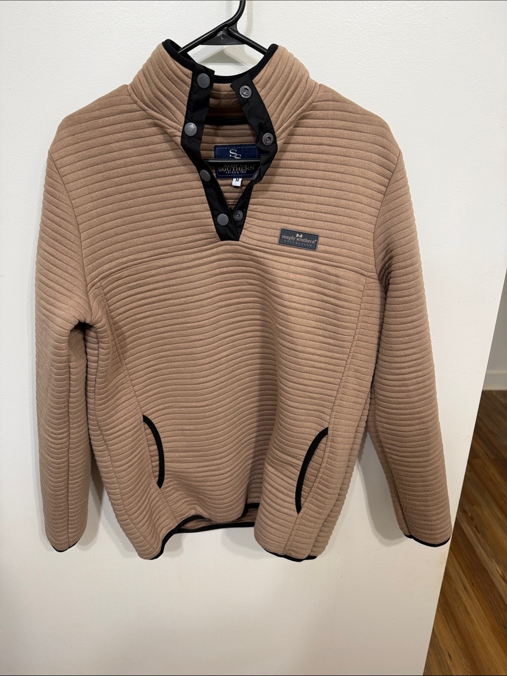 Simply Southern Tan Teddy Pullover with Black Trim